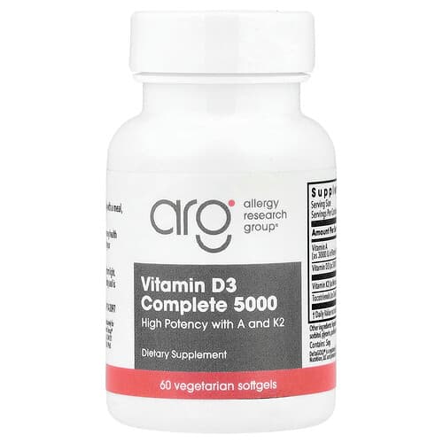 Allergy Research Group, D3-vitamiin Complete 5000, 60 taimetoitlastele mõeldud pehmet kapslit