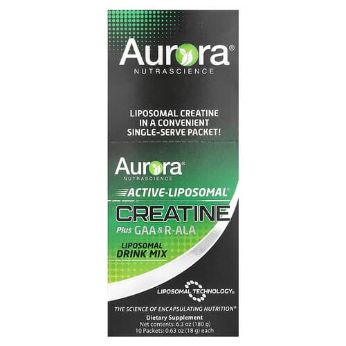 Aurora Nutrascience, Active-Liposomal® kreatiin pluss GAA ja R-ALA, 10 pakki 0,63 untsi (18 g) igaüks