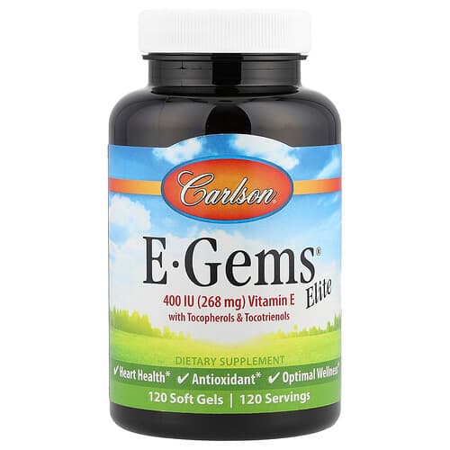 Carlson, E-Gems® Elite, E-vitamiin tokoferoolide ja tokotrienoolidega, 120 pehmet geeli