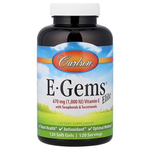 Carlson, E-Gems® Elite, E-vitamiin tokoferoolide ja tokotrienoolidega, 120 pehmet geeli