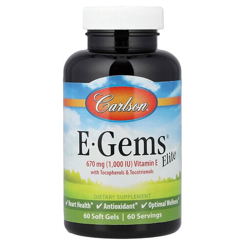 Carlson, E-Gems® Elite, E-vitamiin tokoferoolide ja tokotrienoolidega, 60 pehmet geeli
