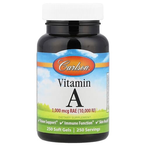 Carlson, A-vitamiin, 3000 mcg RAE (10 000 RÜ), 250 pehmet kapslit