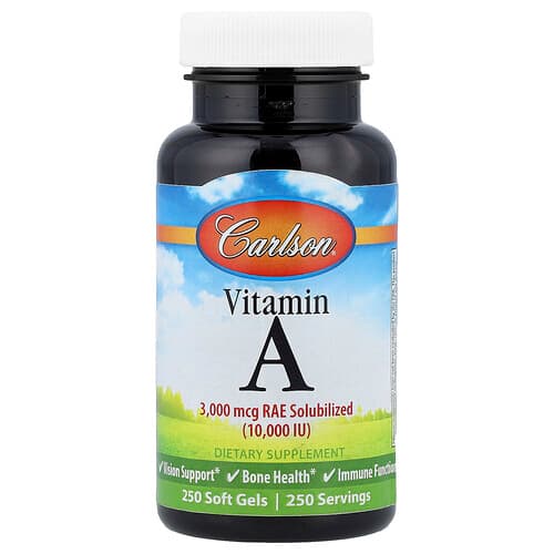 Carlson, A-vitamiin, 3000 mcg RAE (10 000 RÜ), 250 pehmet kapslit