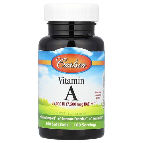 Carlson, A-vitamiin, 7500 mcg RAE (25 000 RÜ), 100 pehmet kapslit
