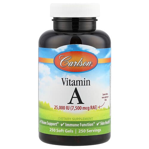 Carlson, A-vitamiin, 7500 mcg RAE (25 000 RÜ), 250 pehmet kapslit