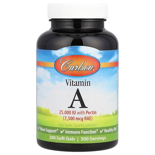 Carlson, A-vitamiin, 7500 mcg RAE (25 000 RÜ), 300 pehmet kapslit