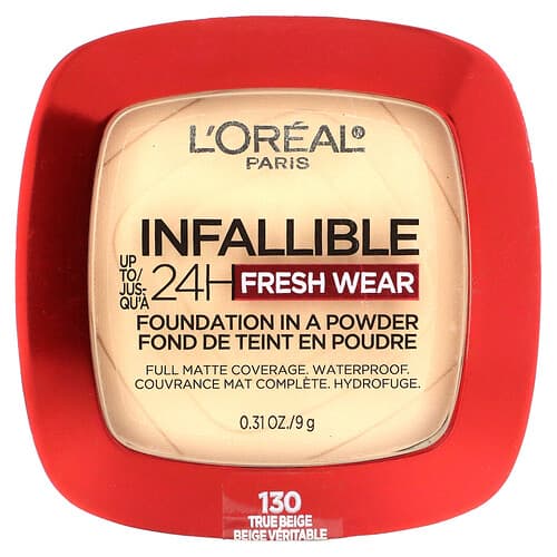 L'Oréal, Infallible 24H Fresh Wear, puudritaoline jumestuskreem, 130 True Beige, 9 g