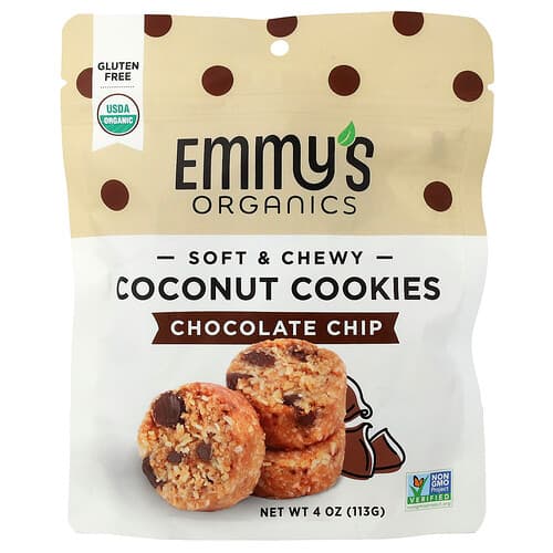 Emmy's Organic Cookies, Pehmed ja nätsked kookoseküpsised, šokolaaditükkidega, 113 g