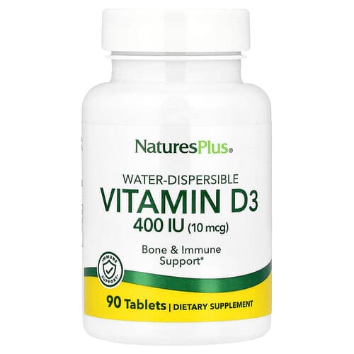 NaturesPlus, Vees dispergeeruv D3-vitamiin, 10 mcg (400 RÜ), 90 tabletti