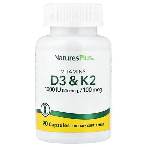 NaturesPlus, D3- ja K2-vitamiin, 90 kapslit