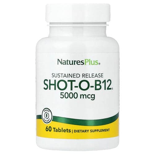 NaturesPlus, Shot-O-B12®, toimeainet prolongeeritult vabastav, 5,000 mcg, 60 tabletti