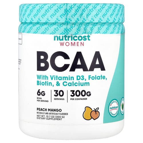 Nutricost, Naised, BCAA D3-vitamiini, folaadi, biotiini ja kaltsiumiga, virsiku mango, 10,7 untsi (300 g)