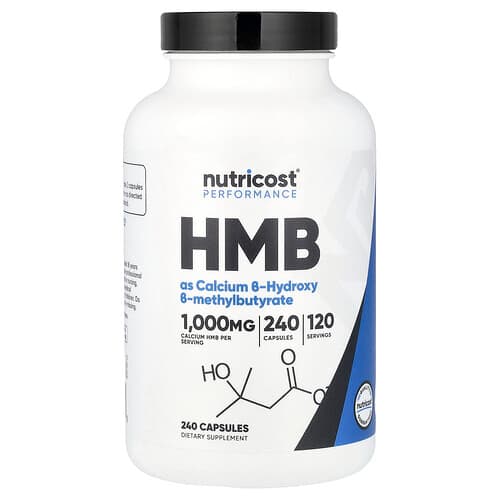 Nutricost, HMB, B-hüdroksü-B-metüülbutüraat, 240 kapslit (500 mg kapsli kohta)