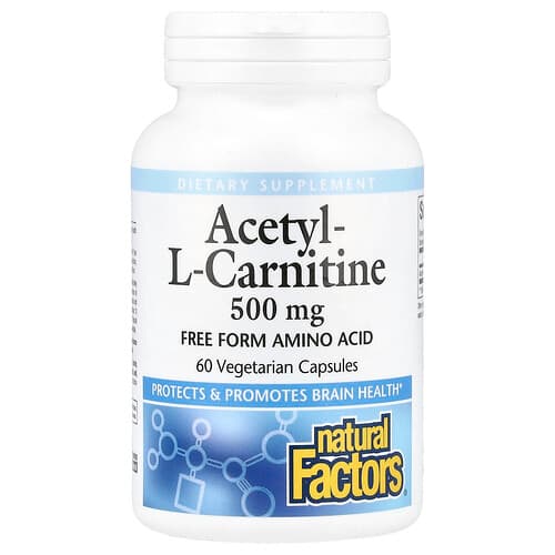 Natural Factors, Atsetüül-L-karnitiin, 500 mg, 60 taimetoidukapslit