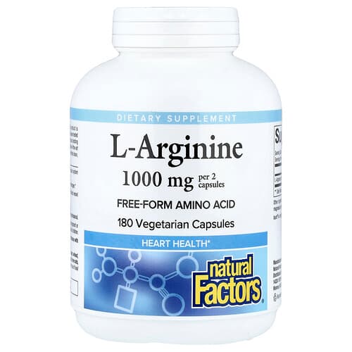 Natural Factors, L-arginiin, 180 taimetoidukapslit (500 mg kapsli kohta)