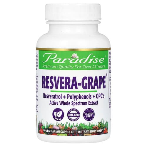 Paradise Herbs, Resvera-viinamari, 60 taimekapslit (250 mg kapsli kohta)