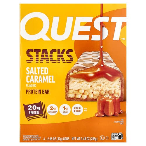 Quest Nutrition, Stacks, proteiinibatoon, soolatud karamell, 4 batooni, 67 g tükk