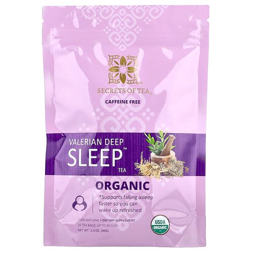Secrets of Tea, Orgaaniline palderjanimahlaga sügavune tee™, kofeiinivaba, 20 teekotti, 40 g