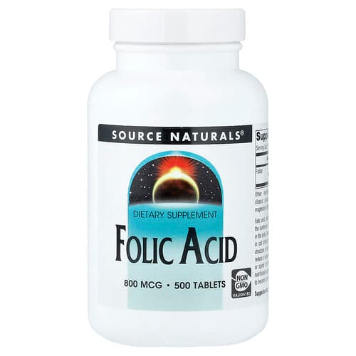 Source Naturals, Foolhape, 800 mcg, 500 tabletti