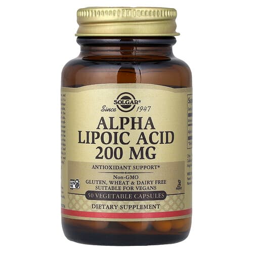 Solgar, Alfa-lipohape, 200 mg, 50 taimset kapslit