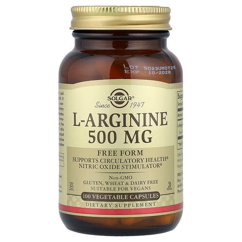 Solgar, L-arginiin, 500 mg, 100 taimset kapslit