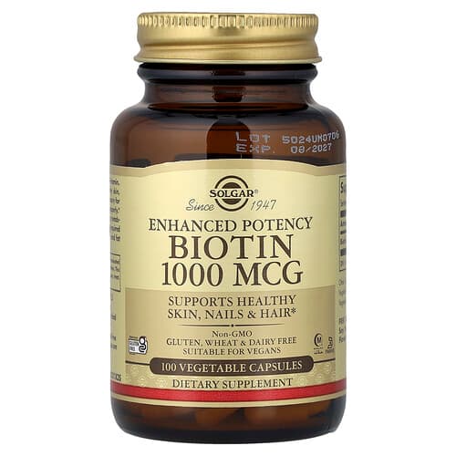 Solgar, Täiustatud potentsi biotiin, 1,000 mcg, 100 taimset kapslit