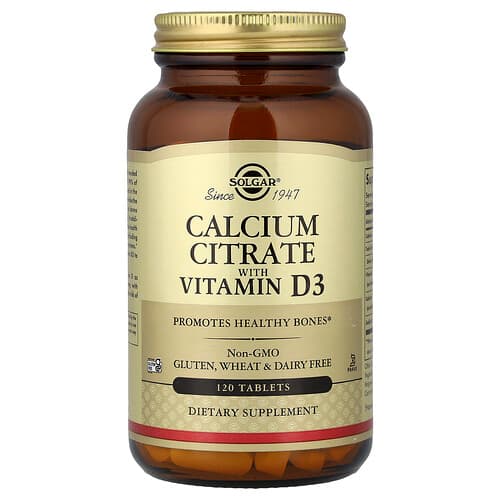 Solgar, Kaltsiumtsitraat koos D3-vitamiiniga, 120 tabletti