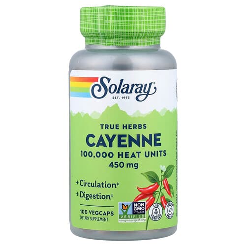 Solaray, Tõelised ürdid, Cayenne, 450 mg, 100 köögiviljakübarat