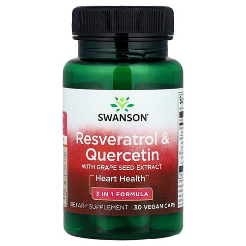 Swanson Vitamins, Resveratrool ja kvertsetiin viinamarjaseemne ekstraktiga, 30 köögiviljakübarat