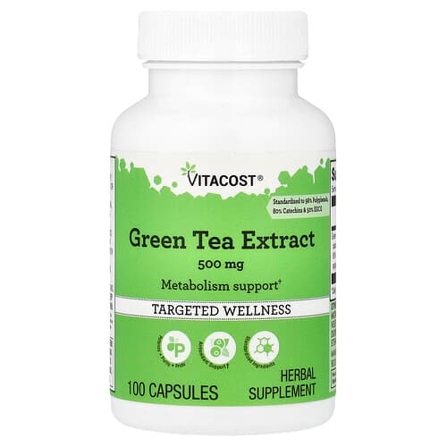 Vitacost, Rohelise tee ekstrakt, 500 mg, 100 kapslit