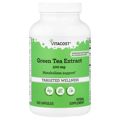 Vitacost, Rohelise tee ekstrakt, 500 mg, 300 kapslit