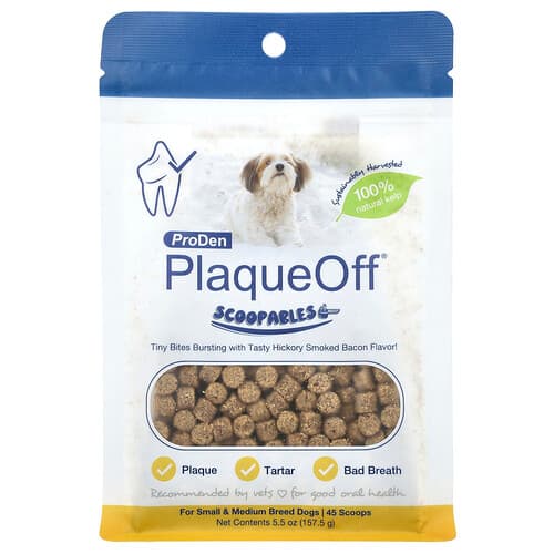 ProDen, ProDen PlaqueOff® kühvlid, väikestele ja keskmise suurusega tõugudele koertele, hikkoripuu suitsutatud peekon, 5,5 oz (157,5 g)