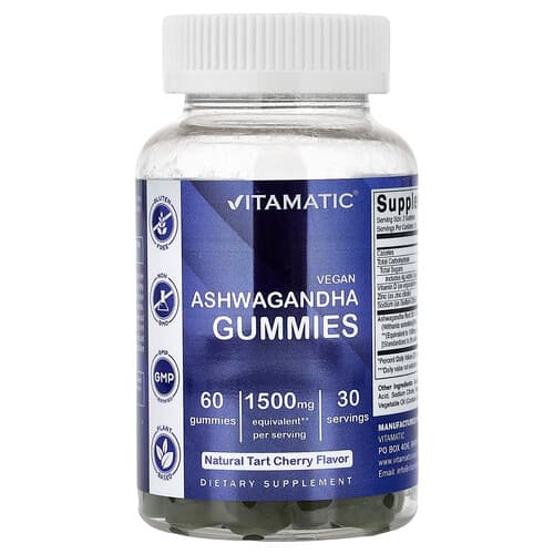 Vitamatic, Vegan ashwagandha kummikommid, naturaalne hapukirss, 60 kummikommi