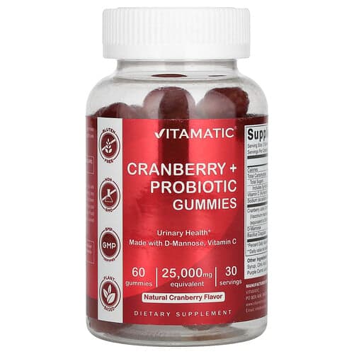 Vitamatic, Jõhvikas + probiootilised kummikommid, looduslik jõhvikas, 60 kummikommi