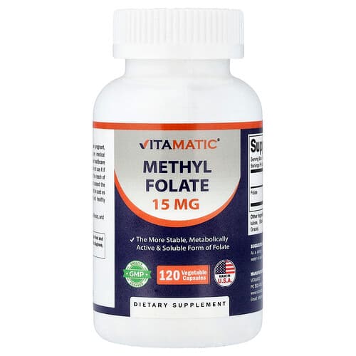 Vitamatic, Metüülfolaat, 15 mg, 120 taimset kapslit
