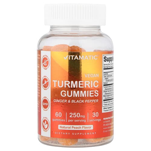 Vitamatic, Vegan kurkumikummikommid, looduslik virsik, 60 kummikommi