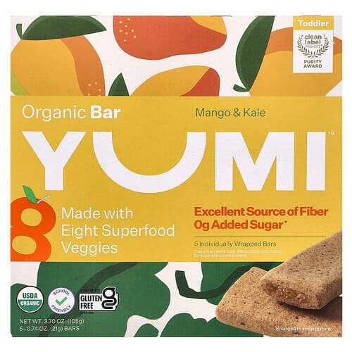 Yumi, Orgaaniline batoon, väikelapsele, mango ja lehtkapsas, 5 batooni, tükk 21 g