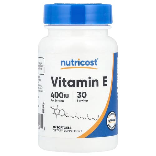 Nutricost, E-vitamiin, 180 mg (400 RÜ), 30 pehmet geeli