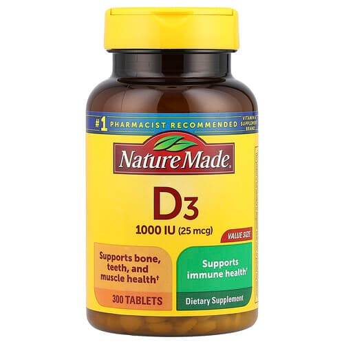 Nature Made, D3-vitamiin, 25 mcg (1000 RÜ), 300 tabletti