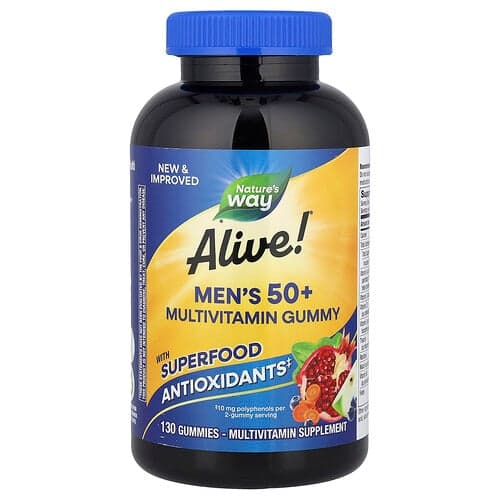 Nature's Way, Alive!® meeste 50+ multivitamiini kummikommid, puuviljad, 130 kummikommi