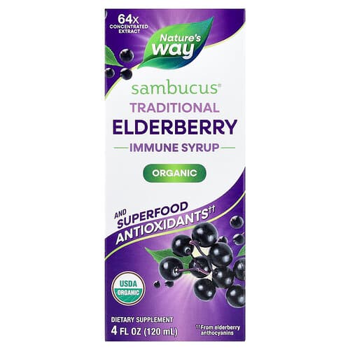 Nature's Way, Sambucus®, traditsiooniline immuunsiirup, leedrimarjadega, vanuses 7+, 120 ml