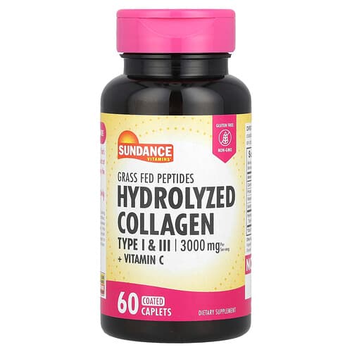 Sundance Vitamins, Hüdrolüüsitud kollageen tüüp I ja III + C-vitamiin, 60 kaetud kapslit